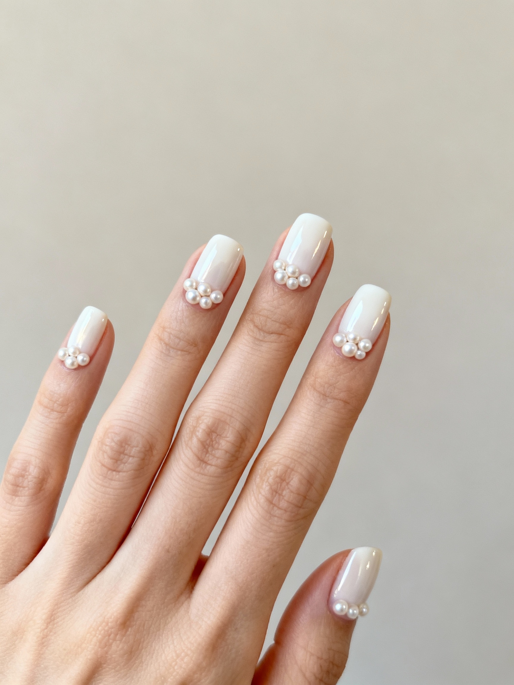 milky nails with pearls