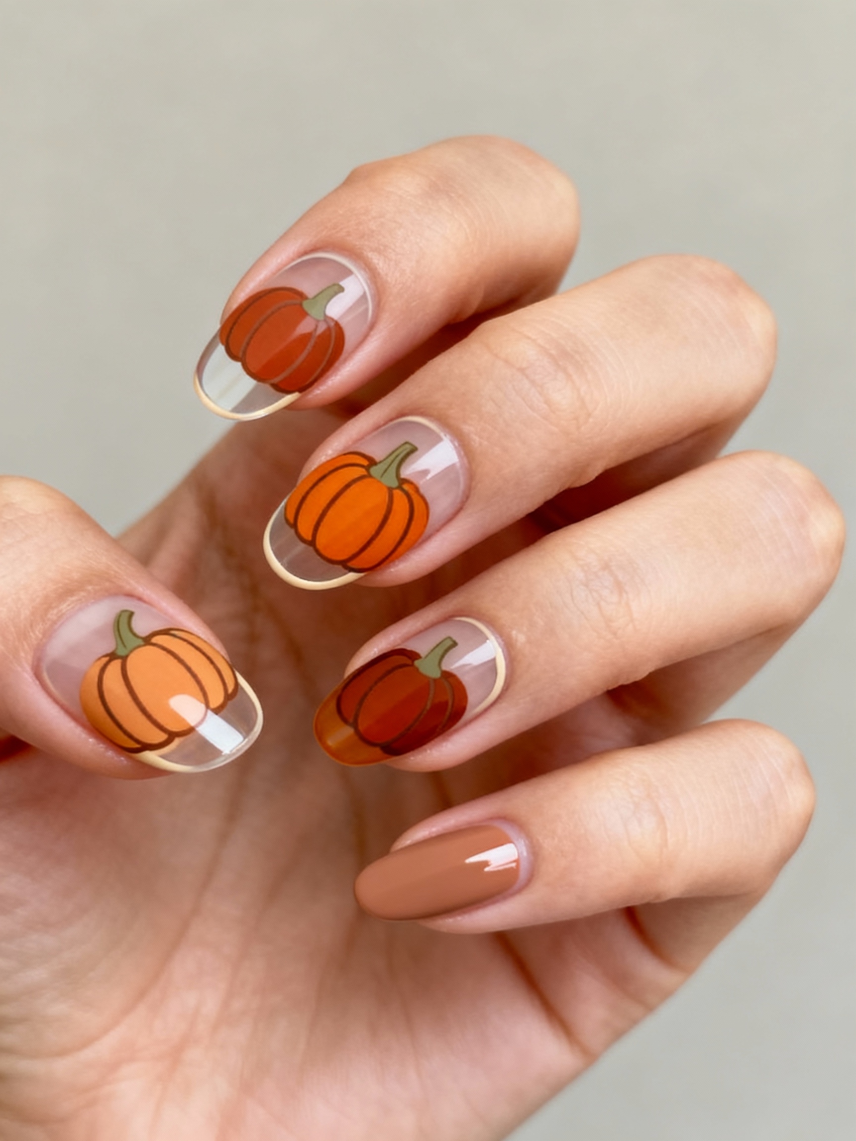 minimalist autumn pumpkin manicure