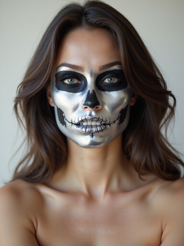 mirror chrome sculpted skull makeup