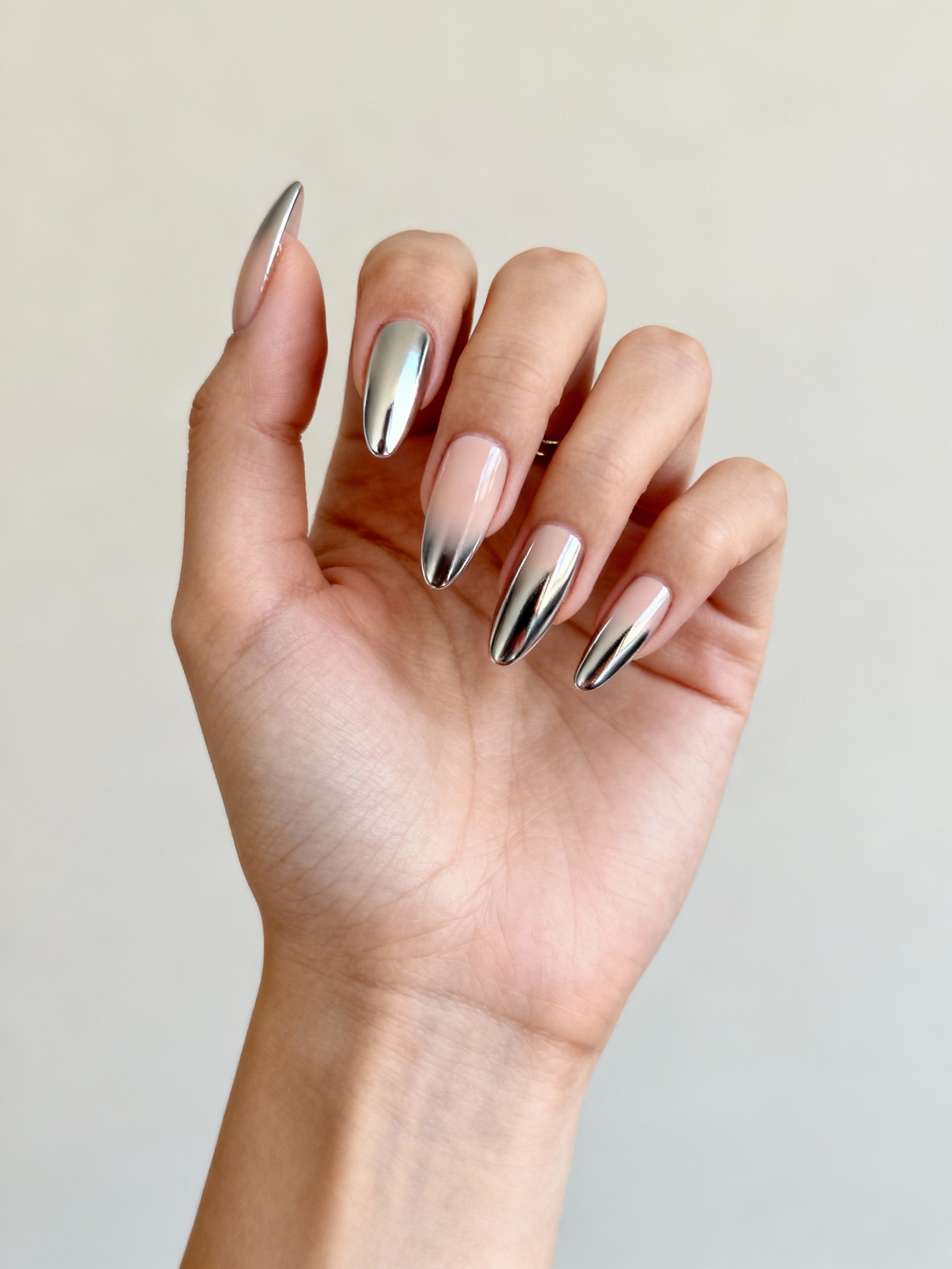mirror metallic almond tips