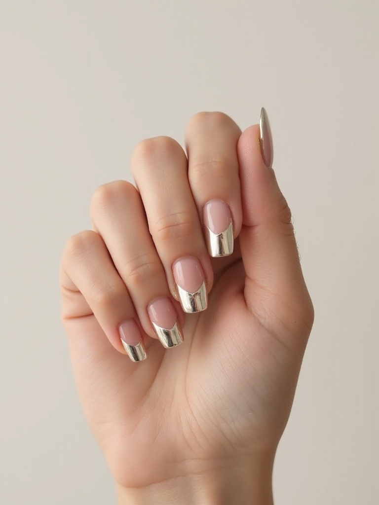 mirror polished chrome french manicure