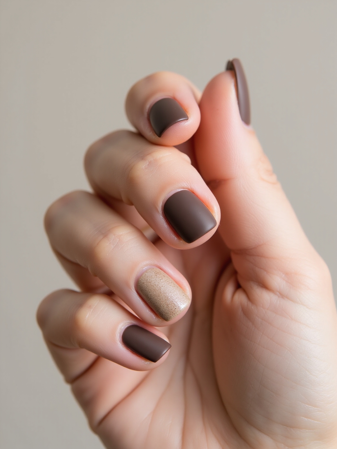 mismatched cocoa brown manicure