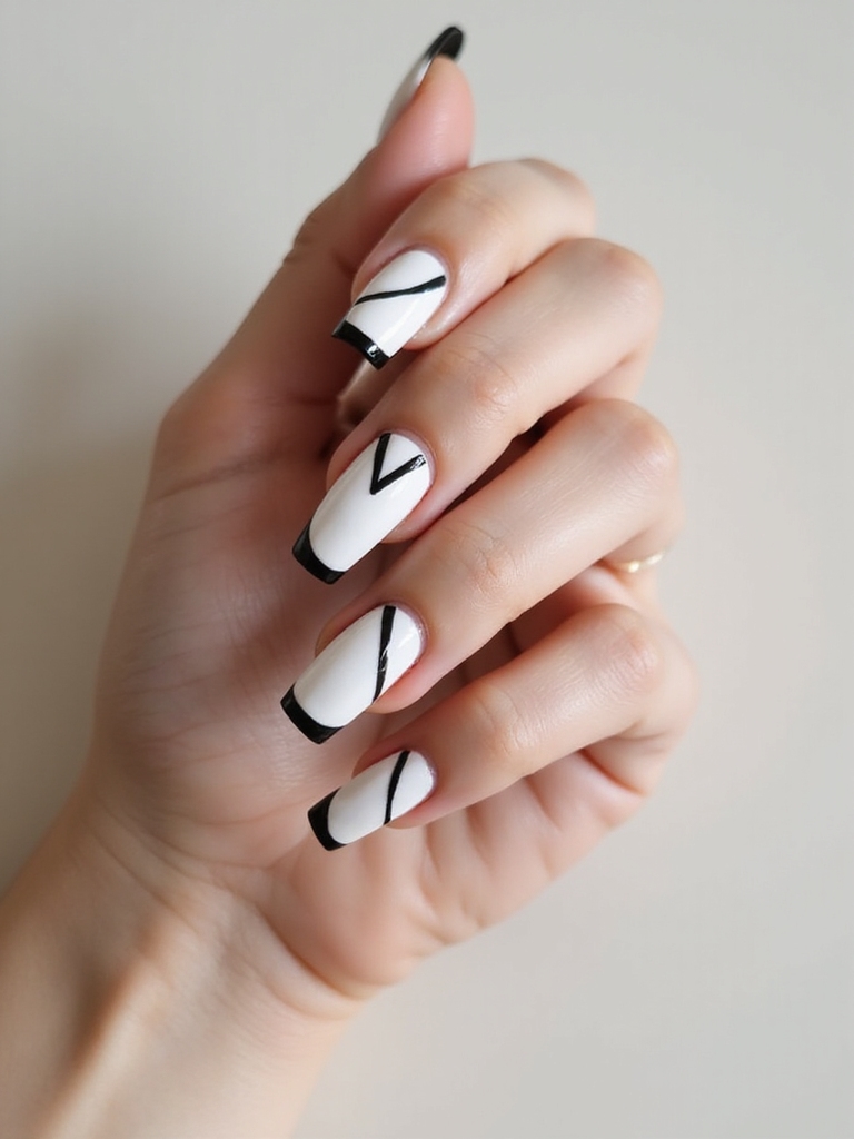 monochrome graphic coffin nails