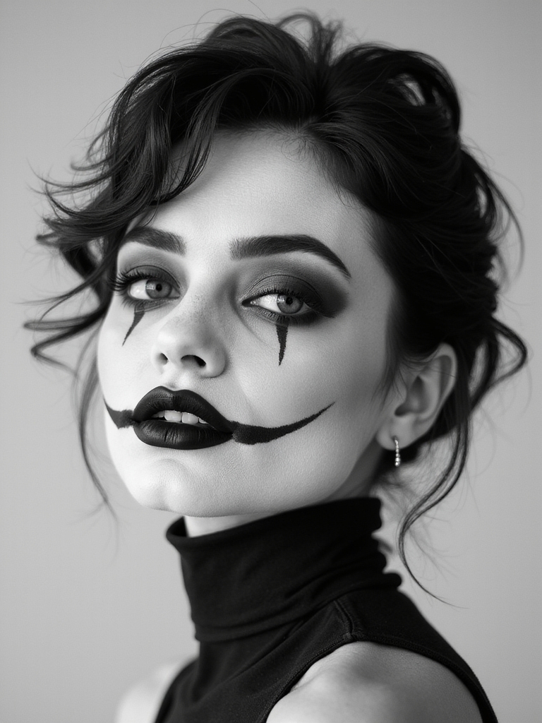 monochrome silent film noir makeup