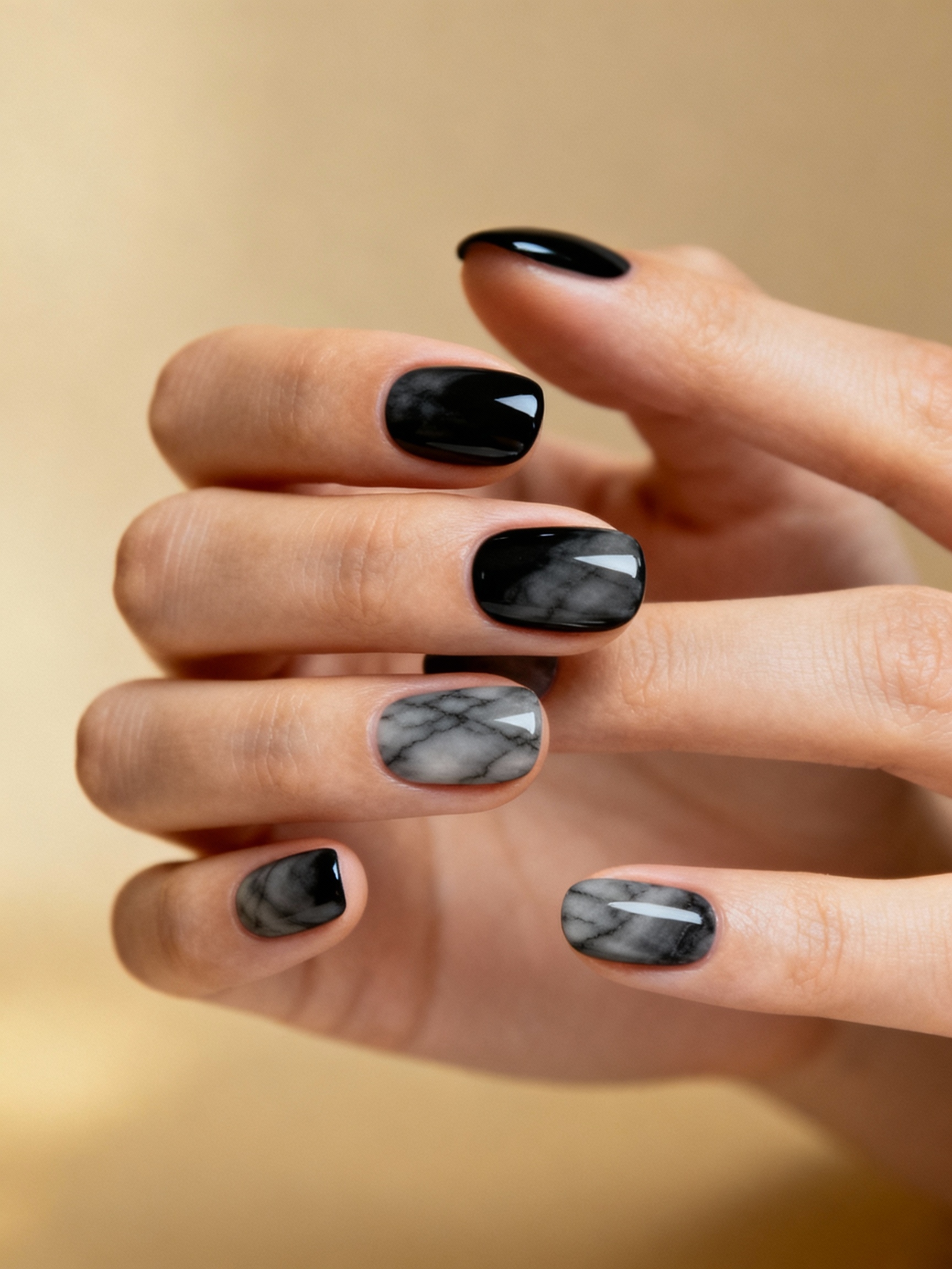 moody inky marble nails