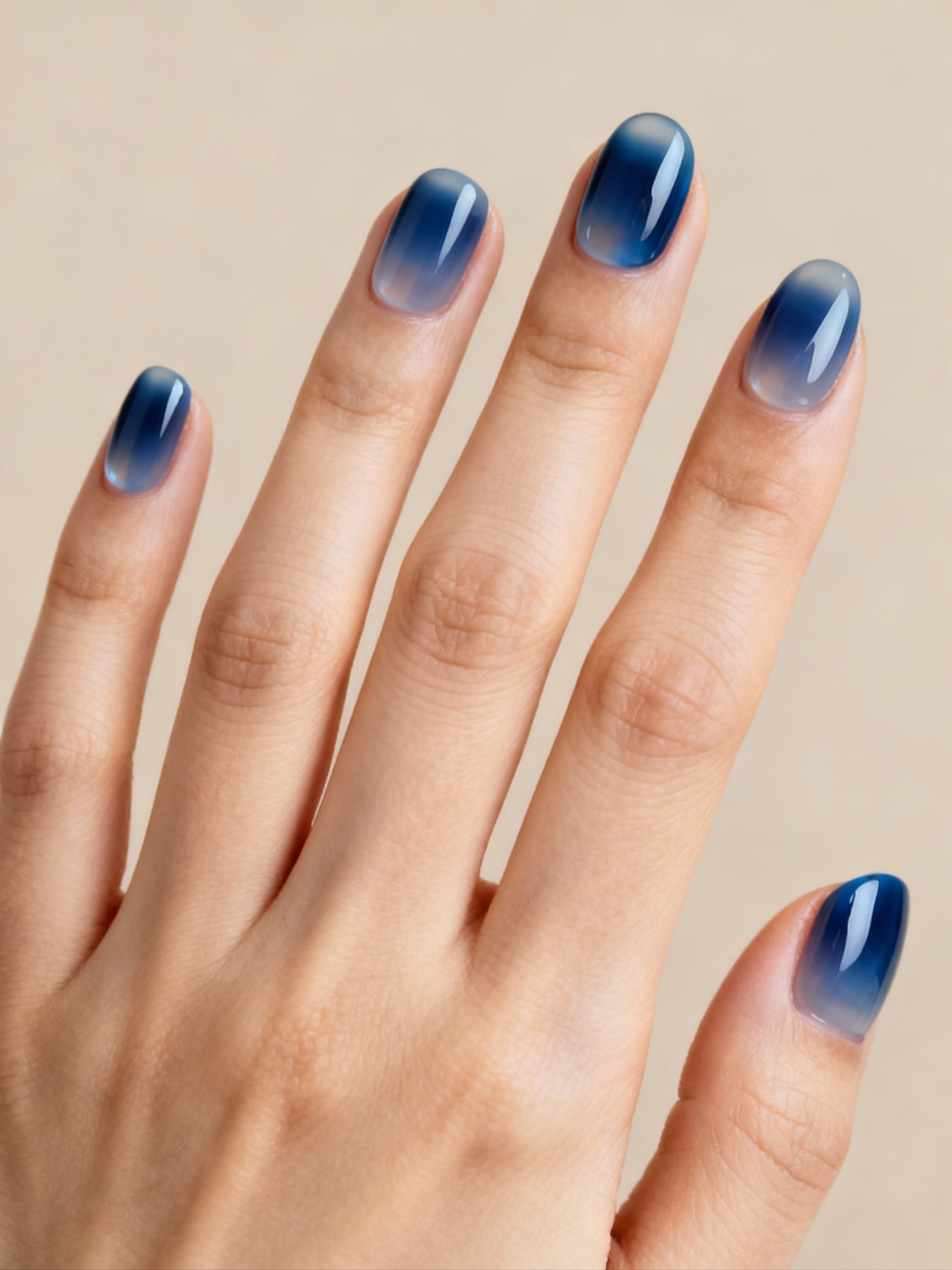 moody translucent stormy blue nails
