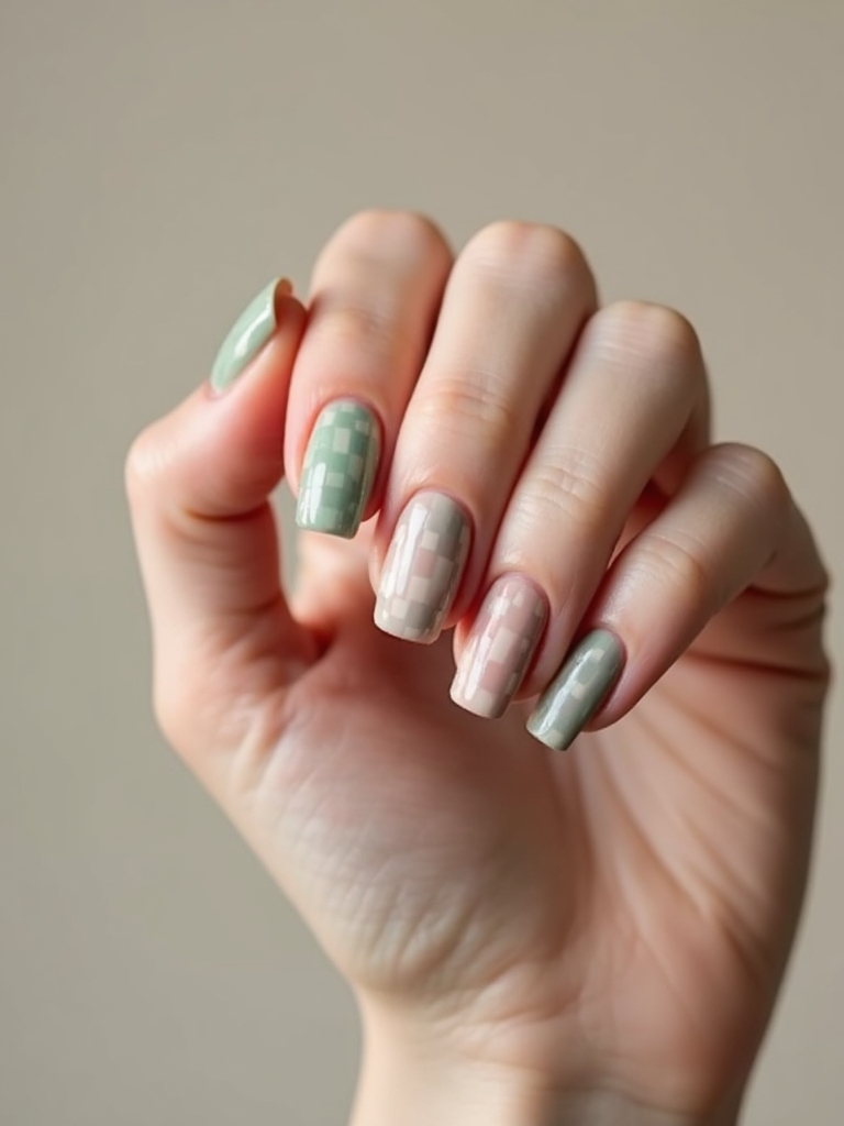 muted checkerboard nail tips