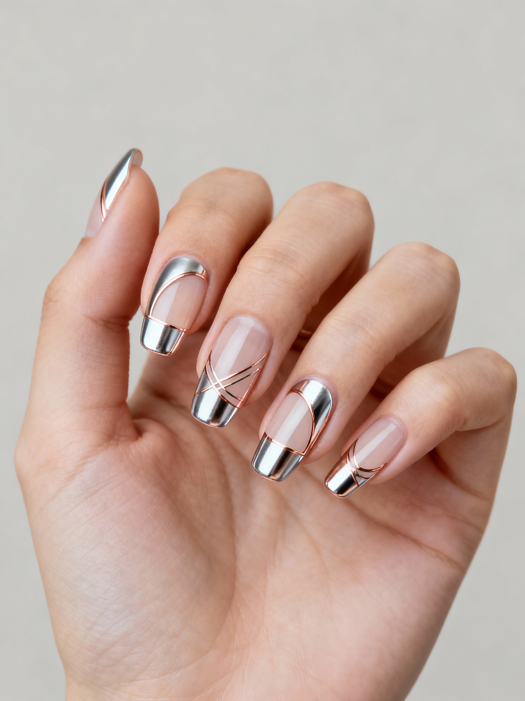 negative space chrome nail art