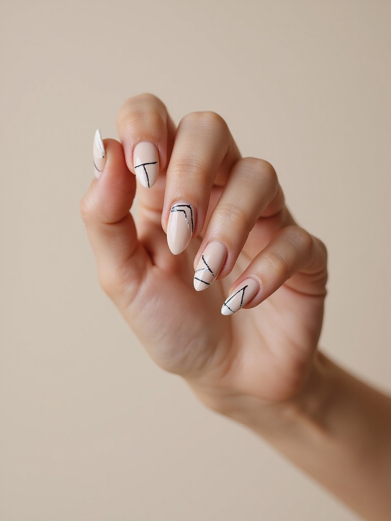 negative space geometric almond nails