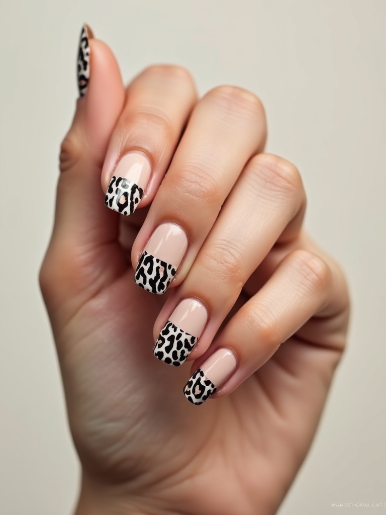 neon accented animal print nails