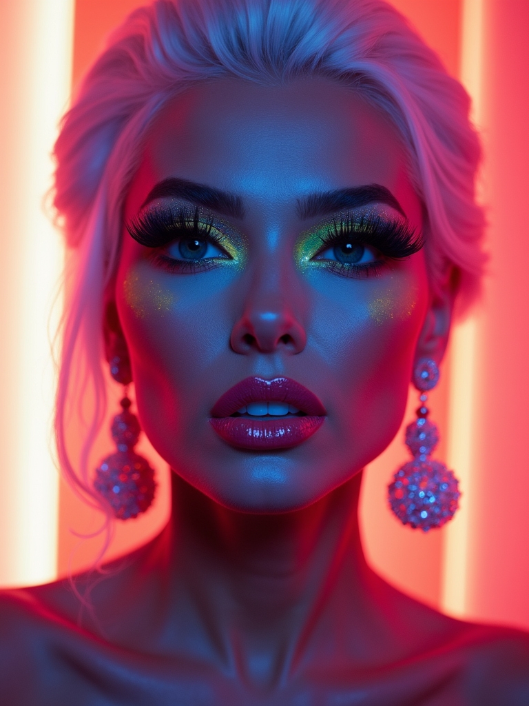 neon blacklight winged makeup