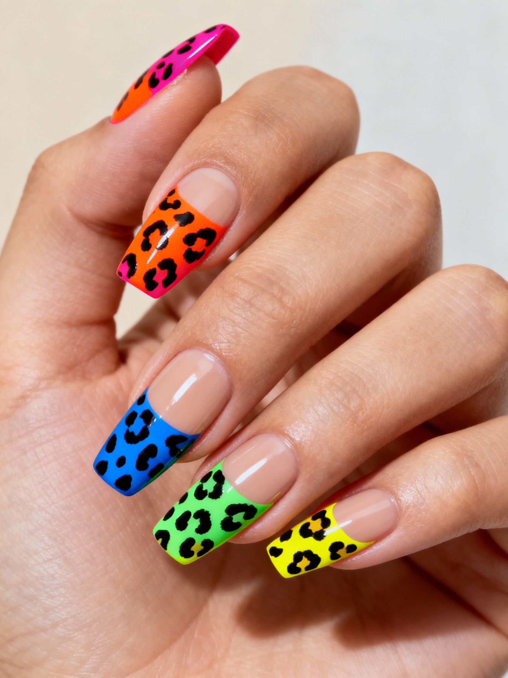 neon cheetah accent nails