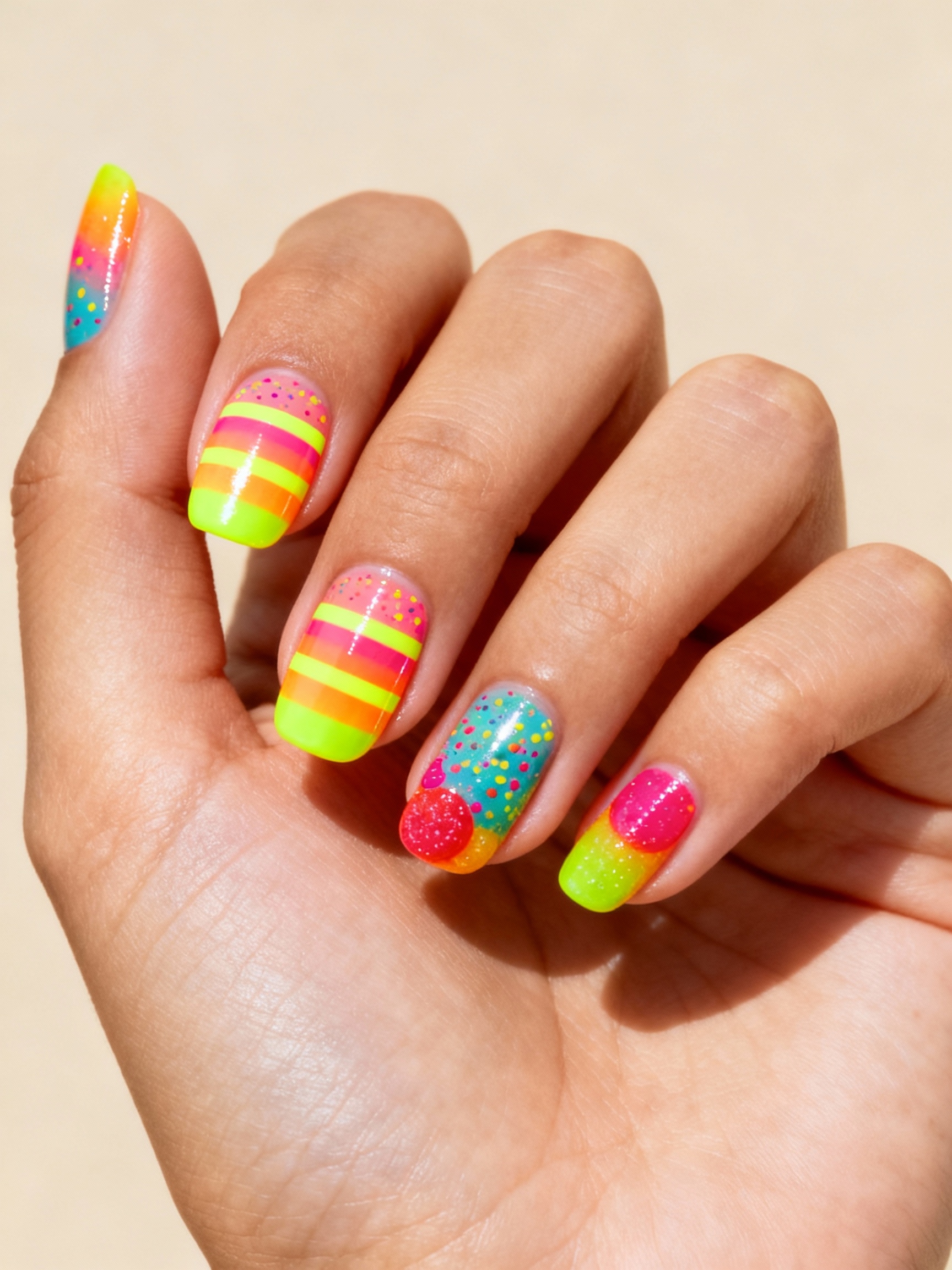 neon glossy rainbow skittle
