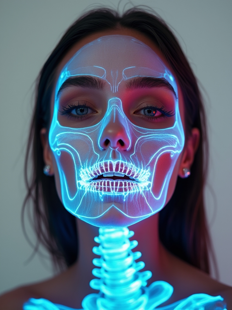 neon holographic skeleton glam