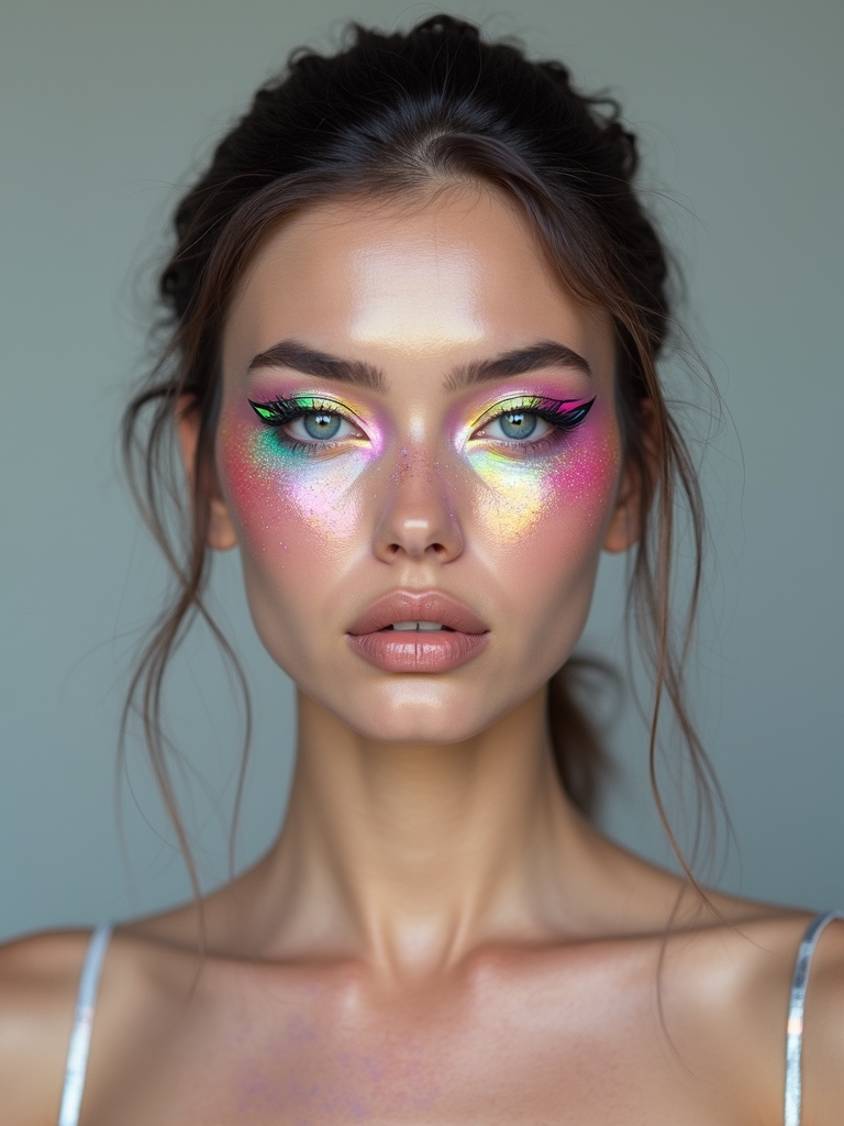 neon iridescent chrome holographic glow