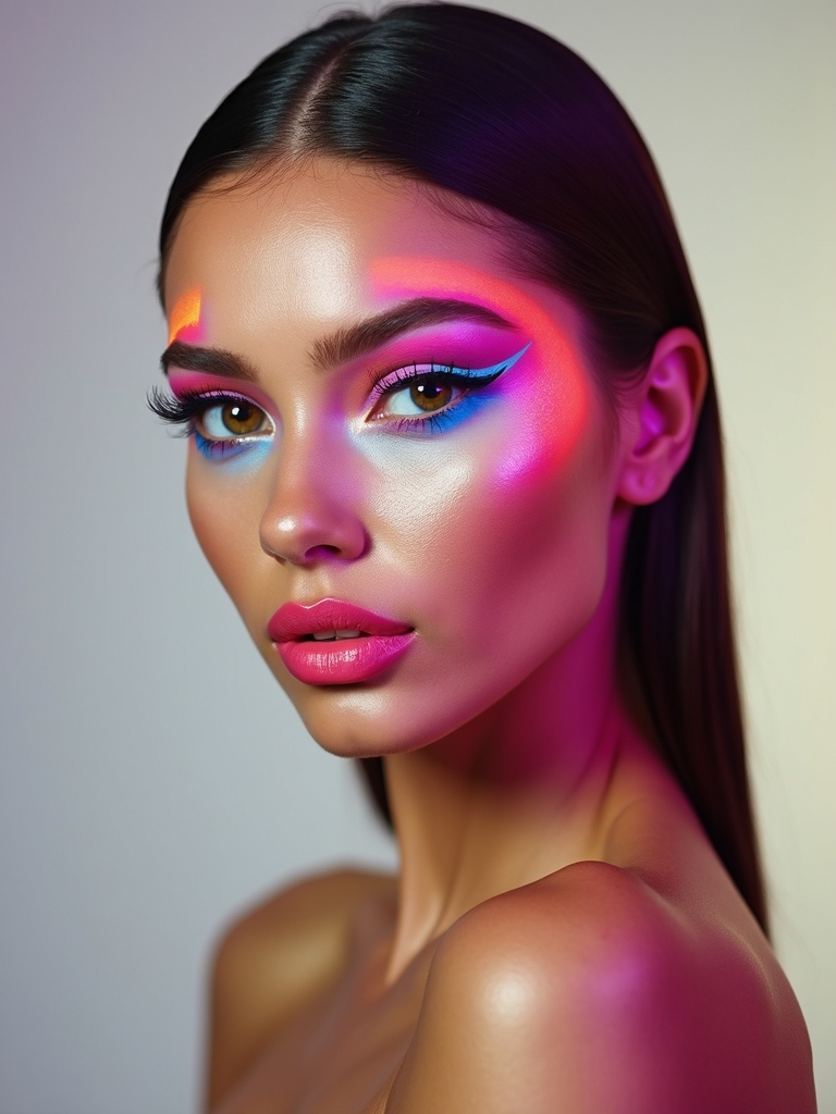 neon outlined comic glam portrait