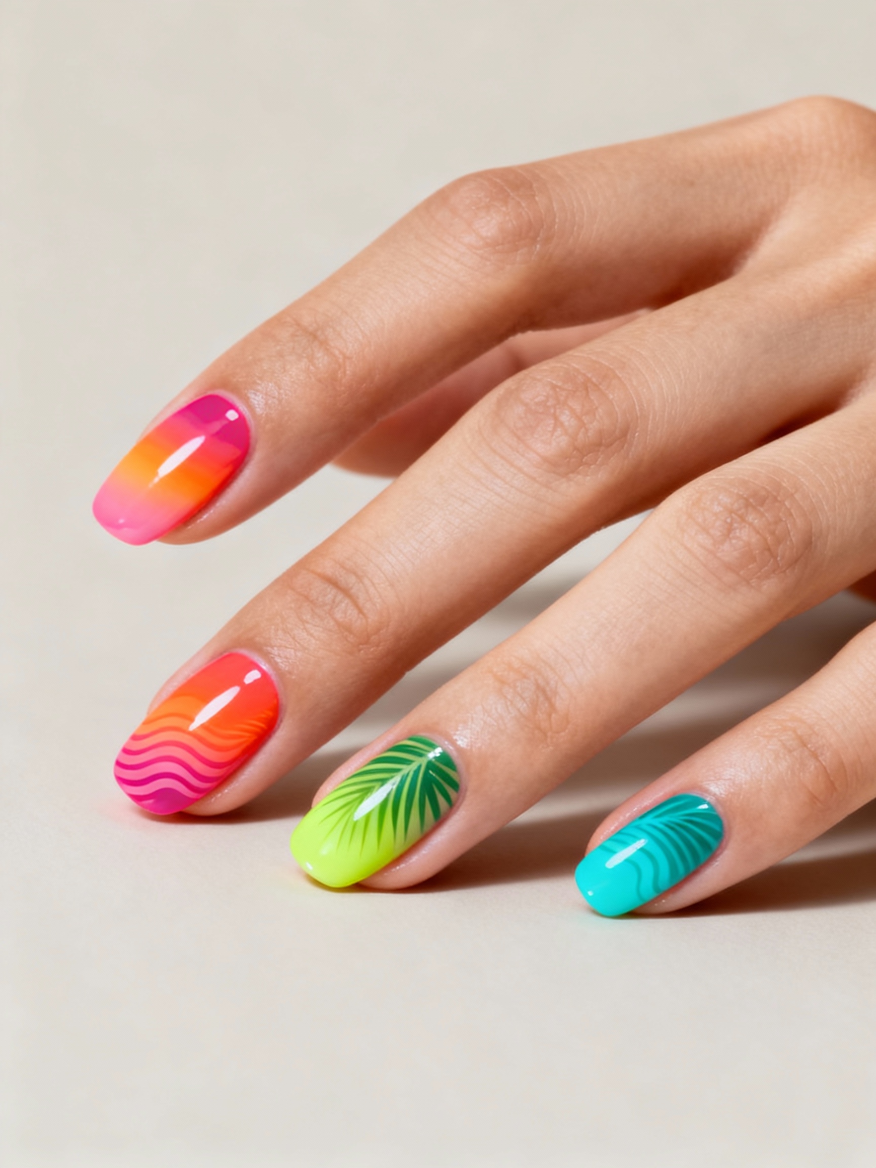 neon tropical gradient nails