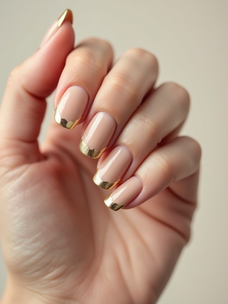 neutral nails with gold edge