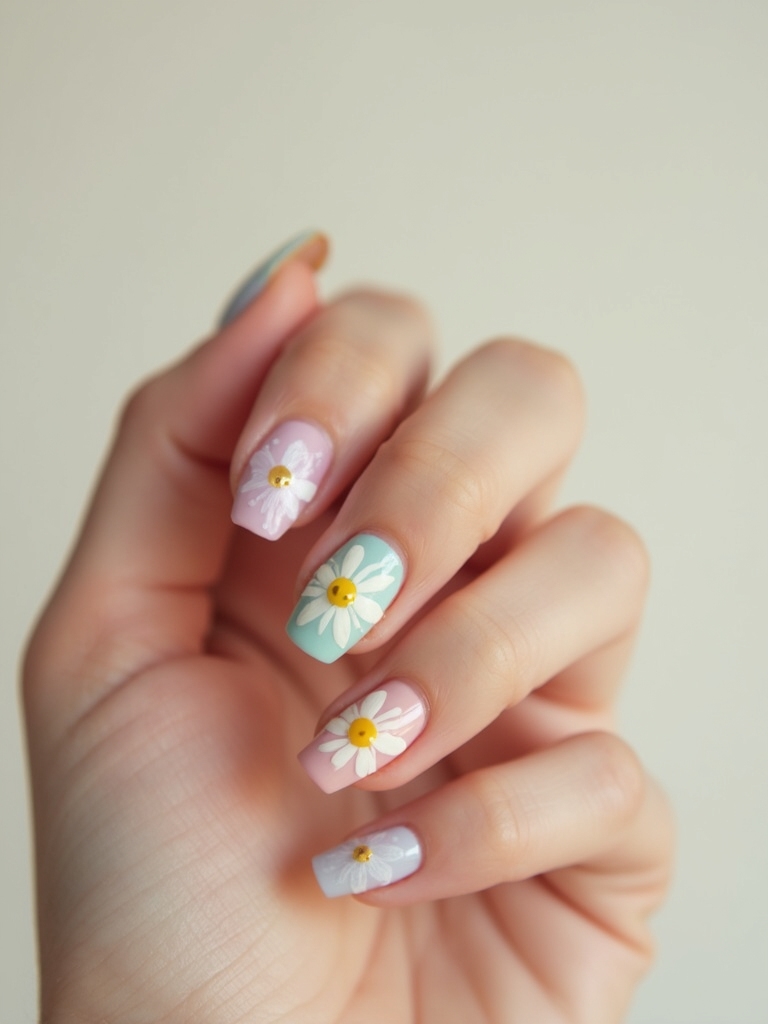 pastel french daisy tips