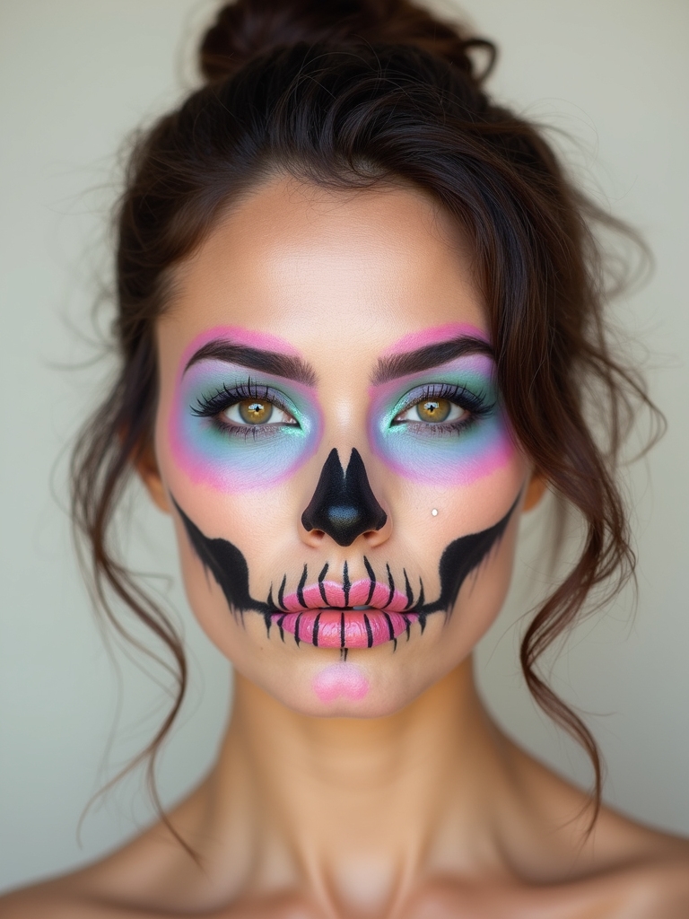 pastel iridescent dreamy skull makeup