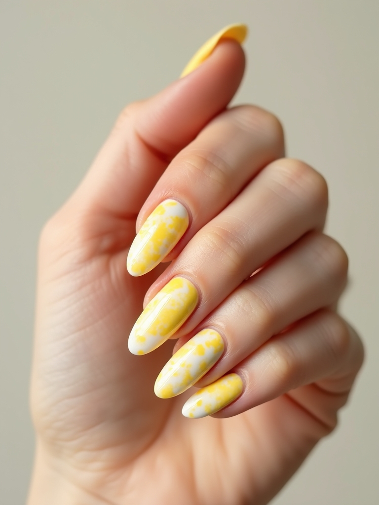 pastel lemon tie dye manicure