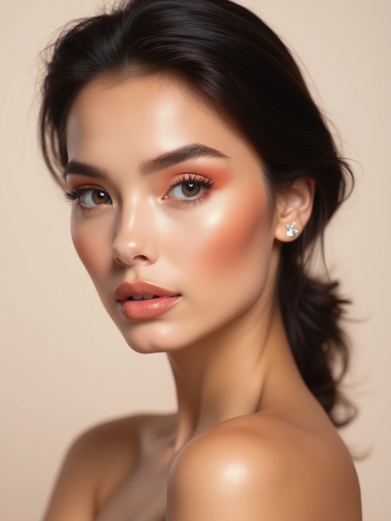 peach toned dewy monochrome glam
