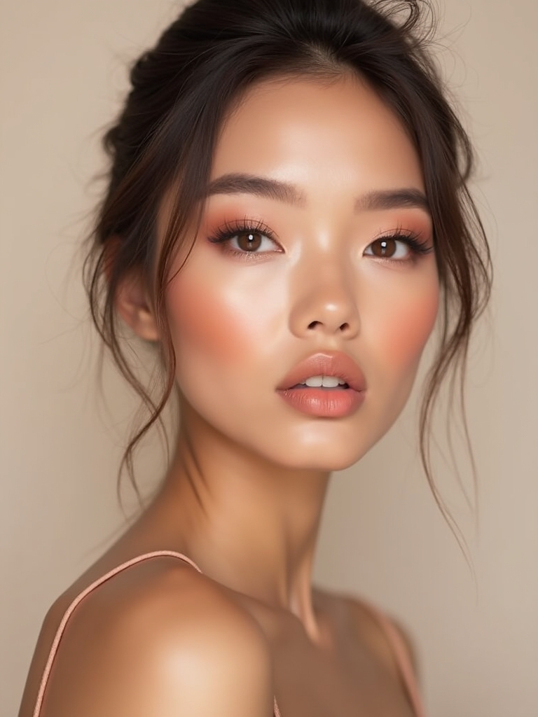 peach toned dewy monochrome makeup