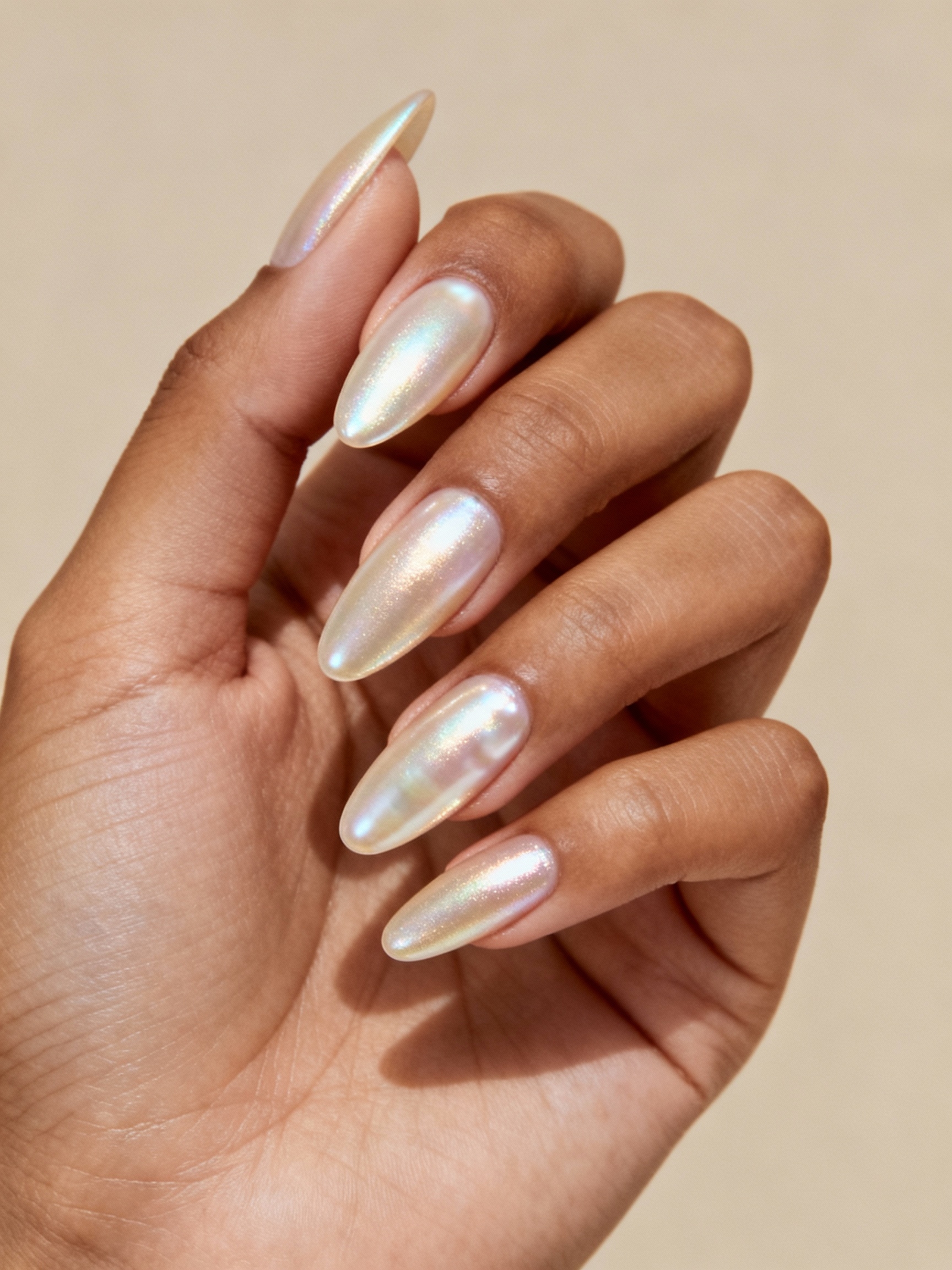 pearlized champagne almond nails