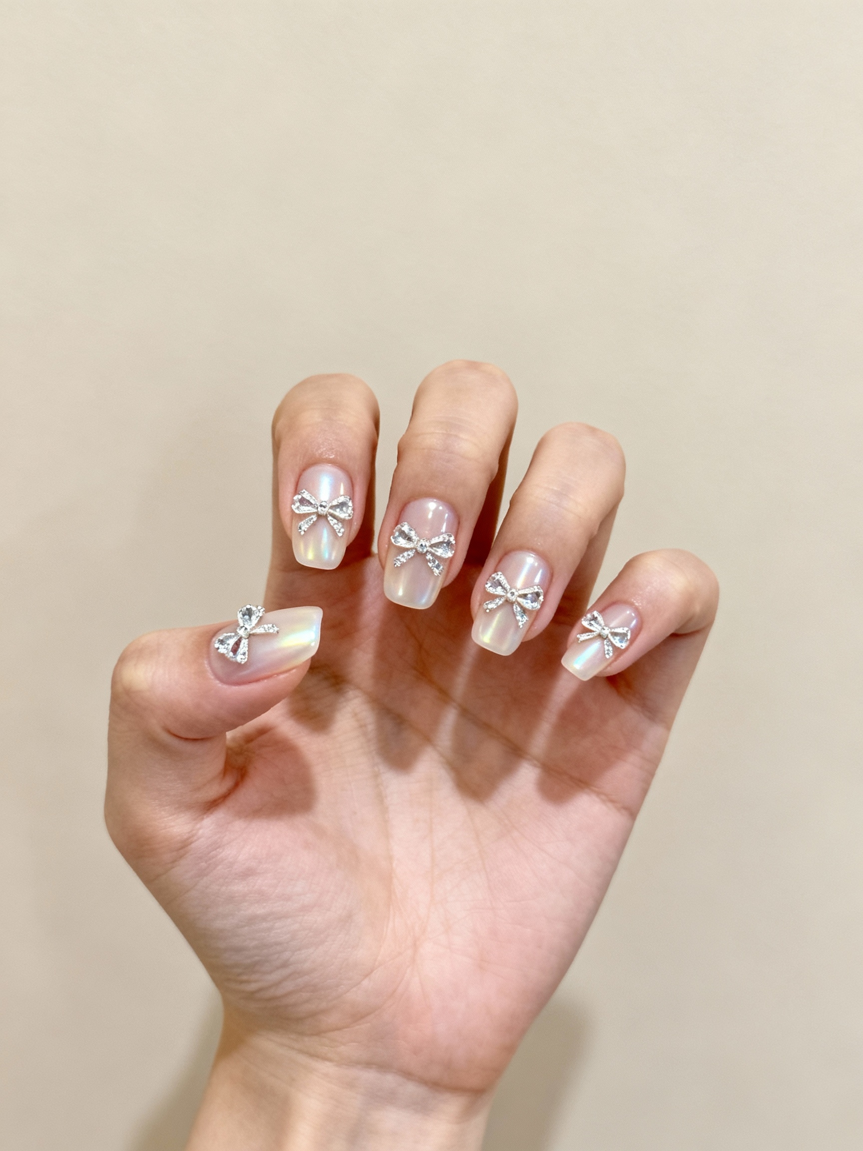 pearly chrome milky nails