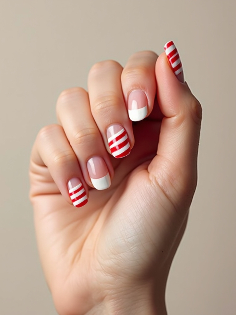 peppermint diagonal candy stripe tips