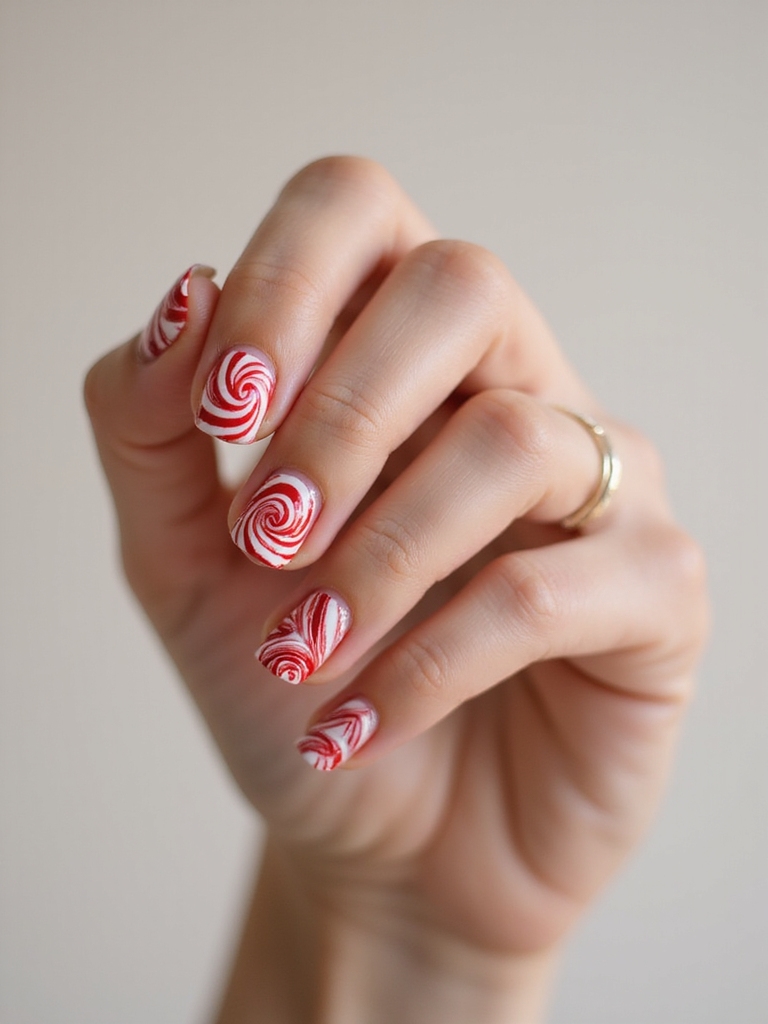 peppermint glossy mirrored swirled manicure