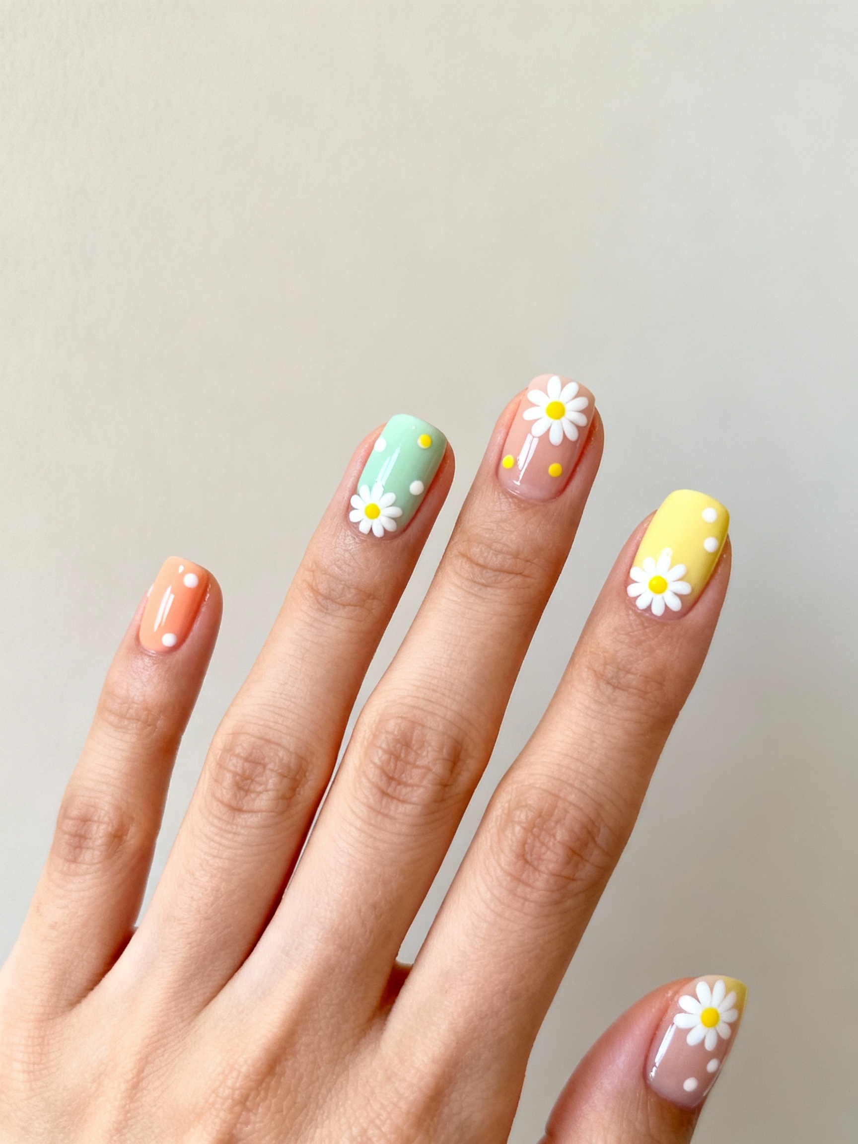 petite glossy daisy nailart