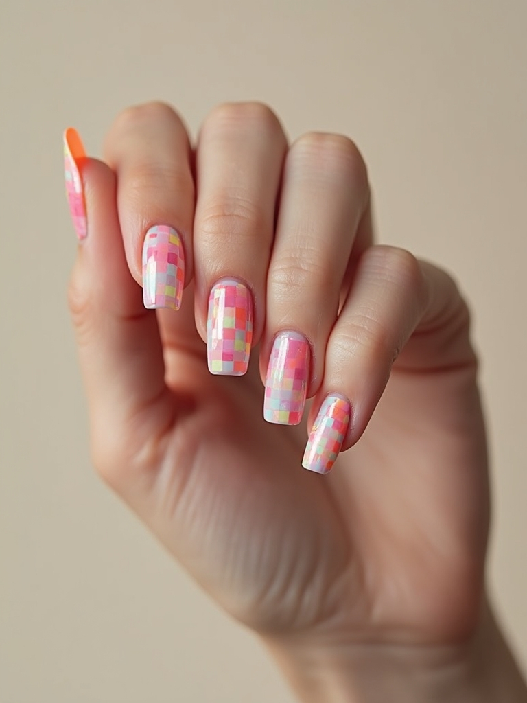pixelated 8 bit tetris nails