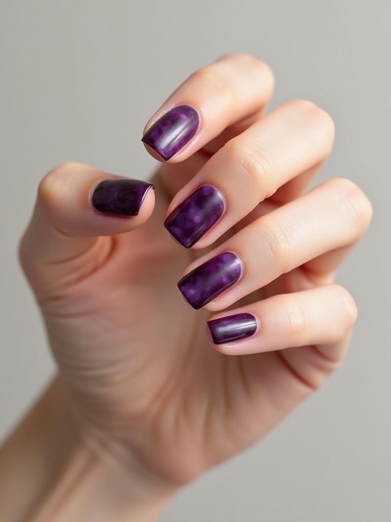 plum marble nails with gold