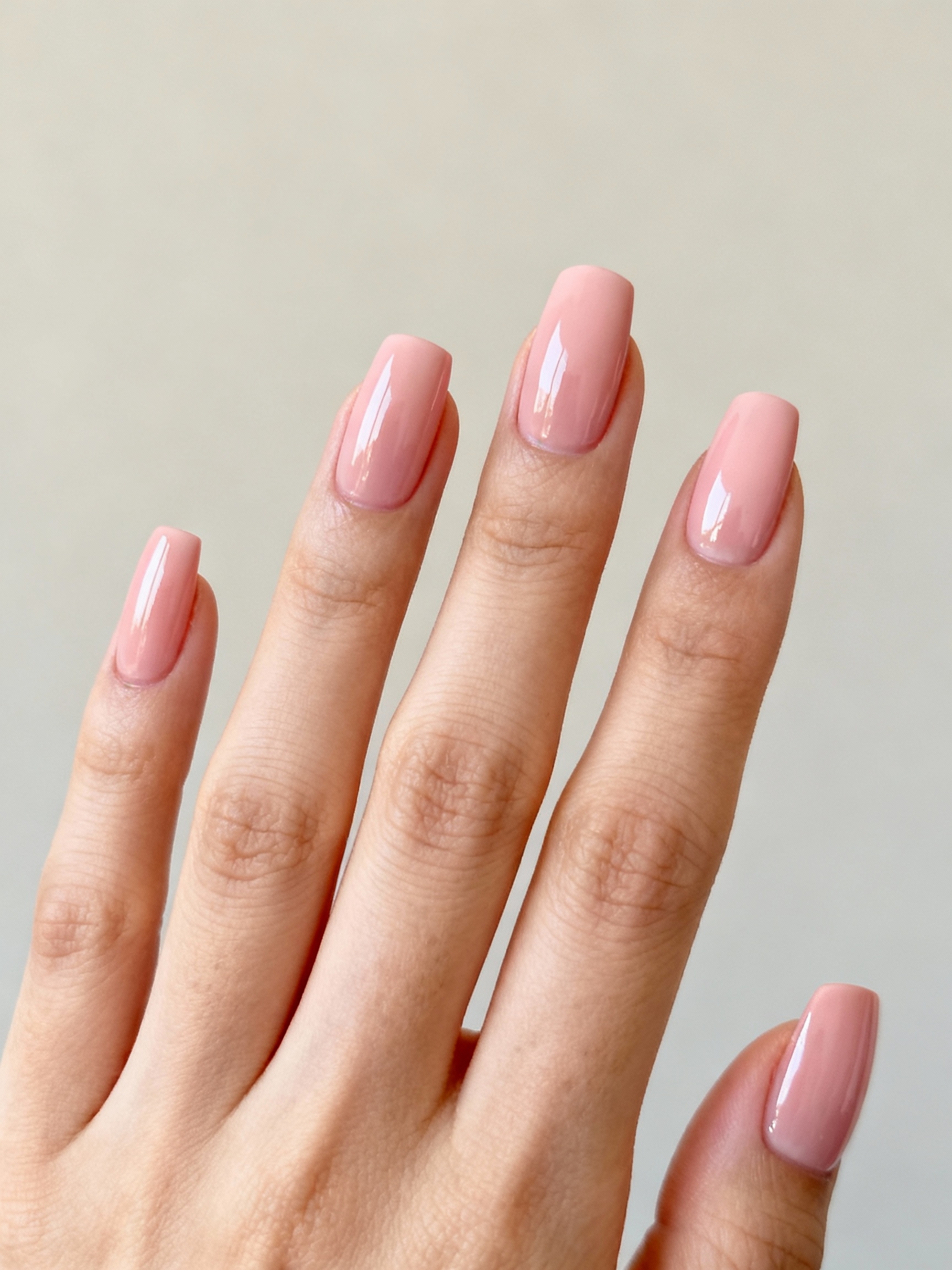 plush glossy rosy nude nails
