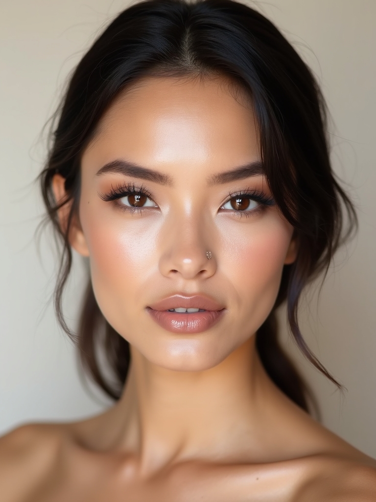 polished taupe eyes and lips