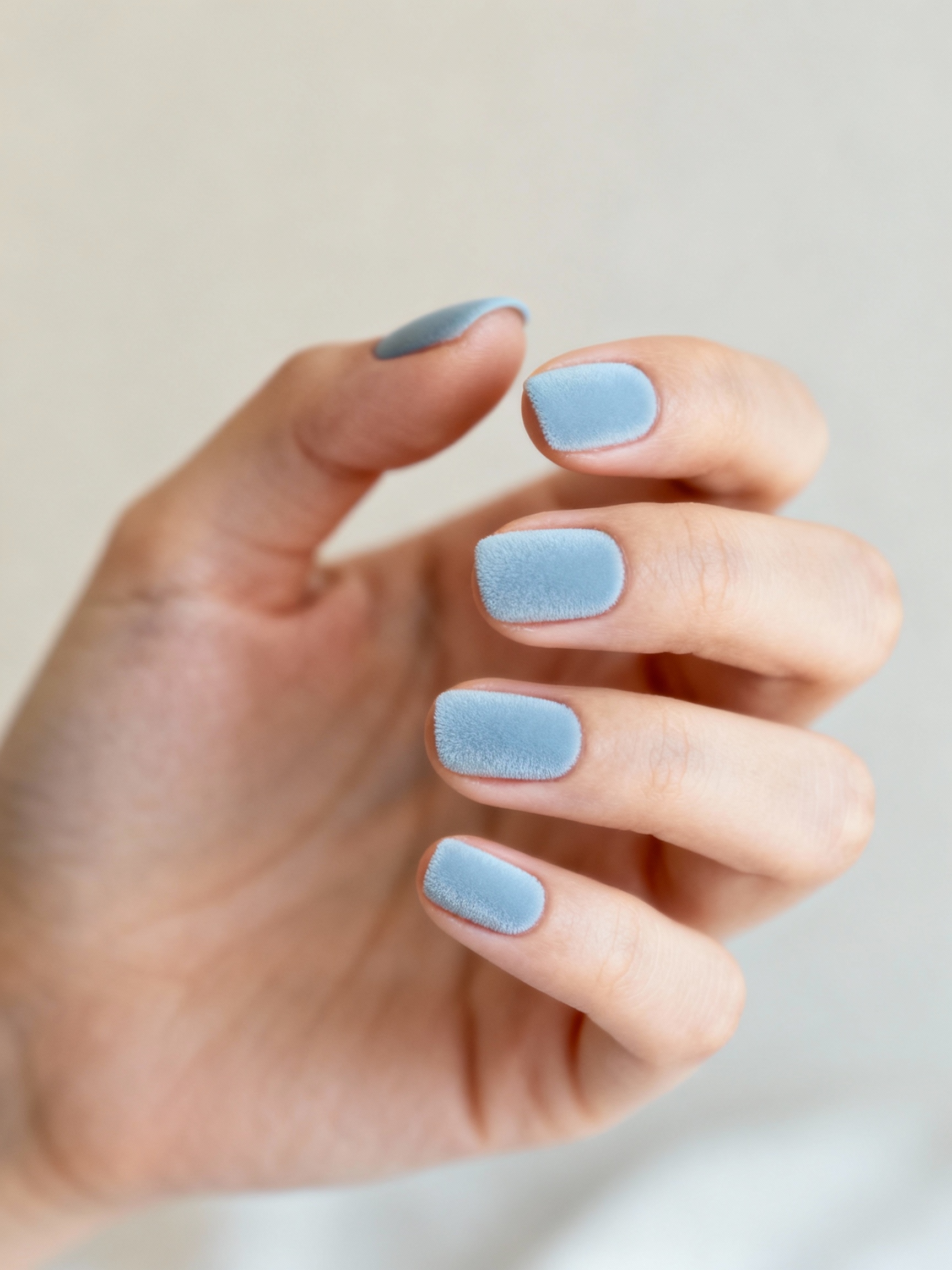 powder blue velvet matte manicure