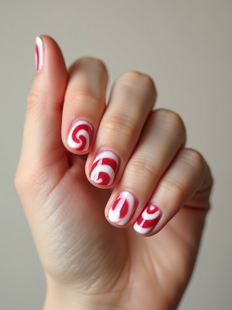 red and white festive swirls