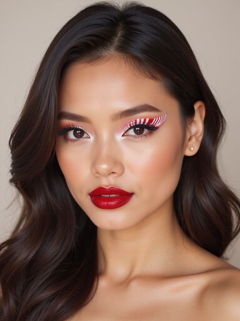 red and white striped winged liner
