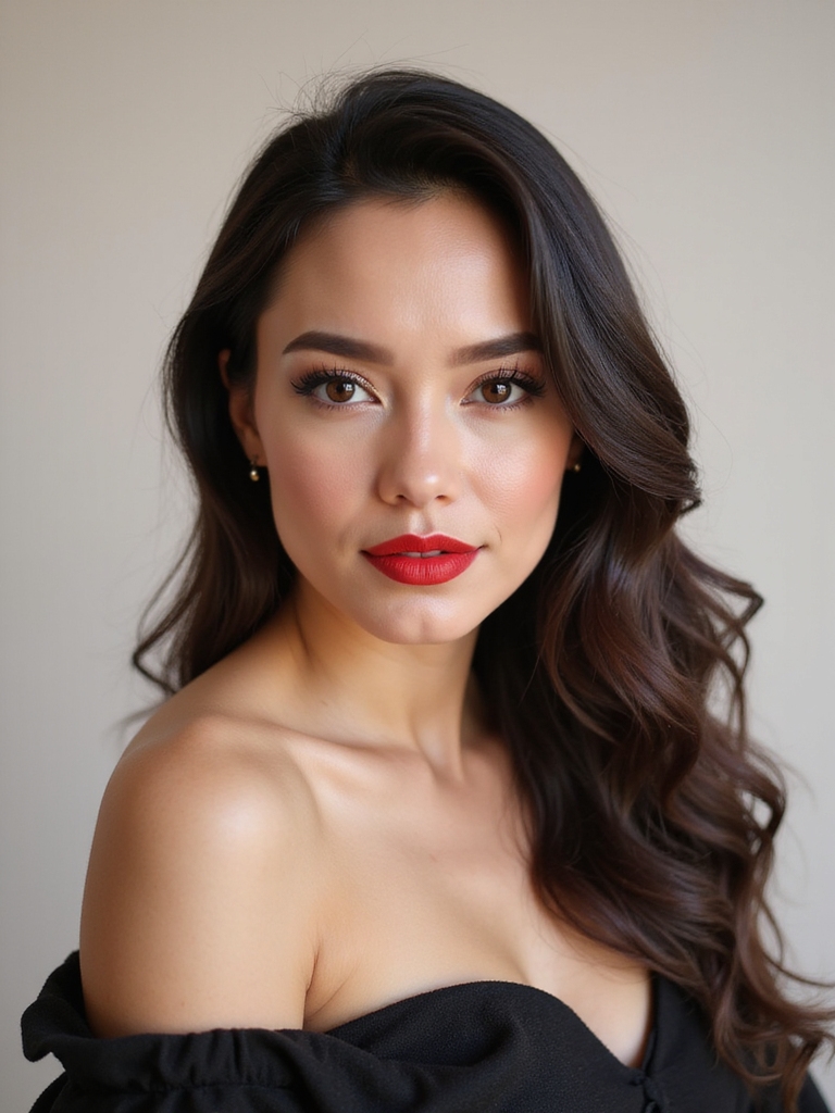 red lips with winged liner