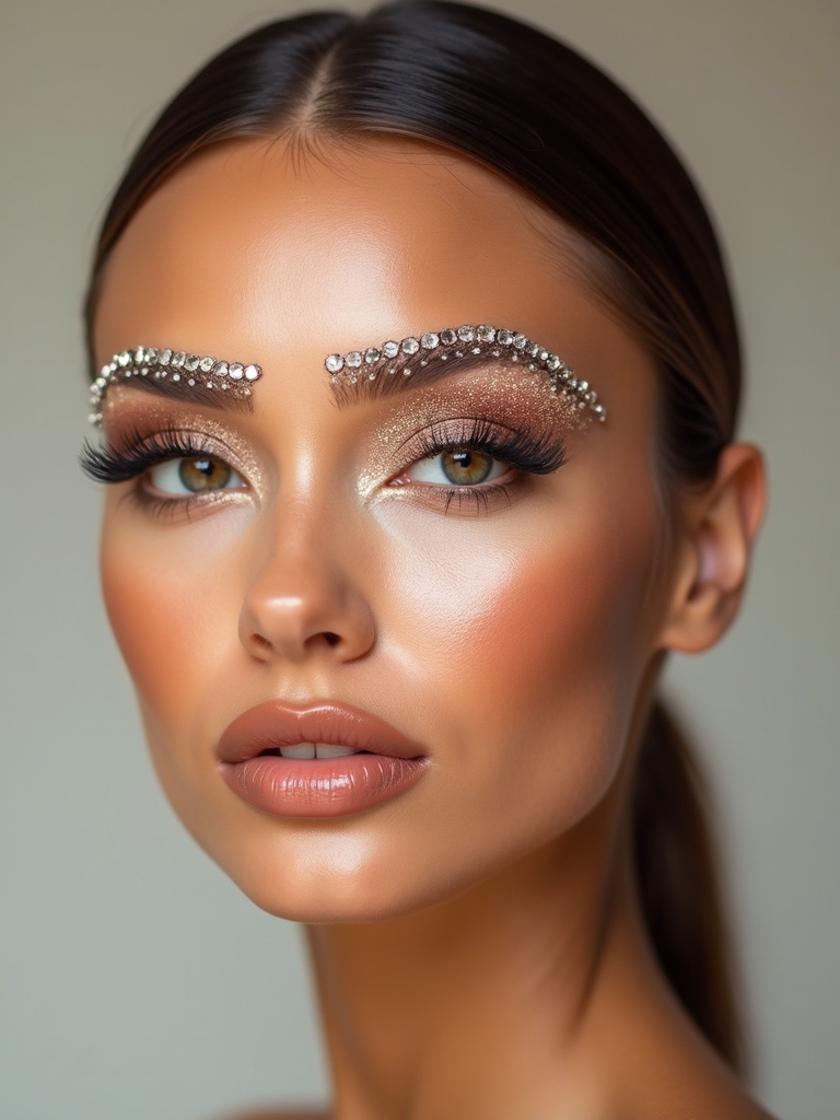rhinestone studded sculpted shimmering brows