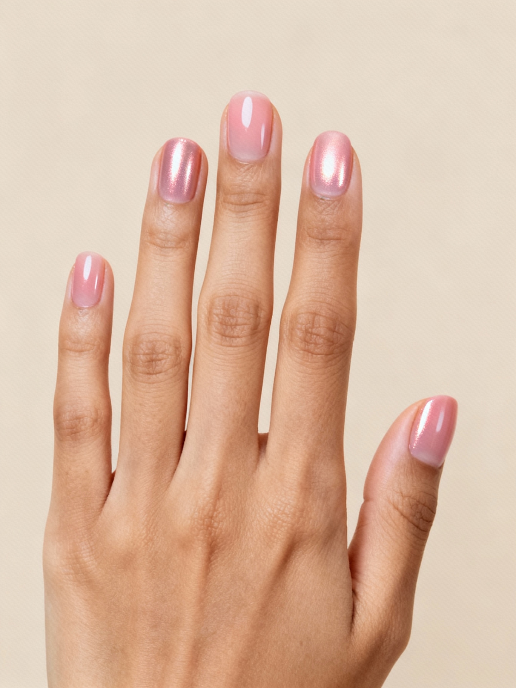 rosy glasslike luminous pink manicure