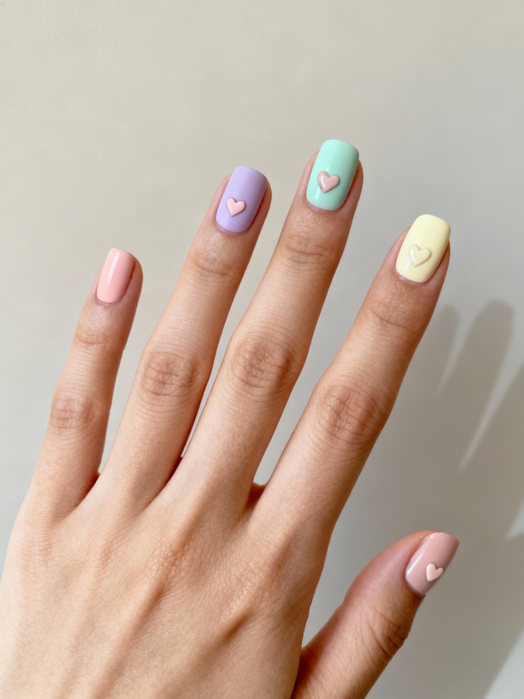 satin pastels with glossy hearts