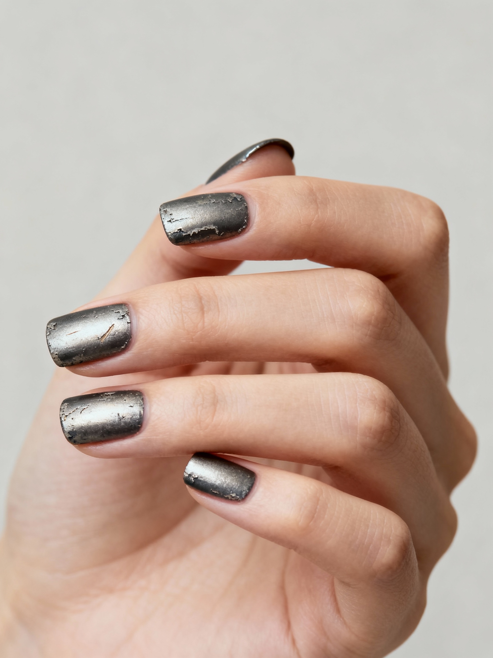 scratched gunmetal layered finish