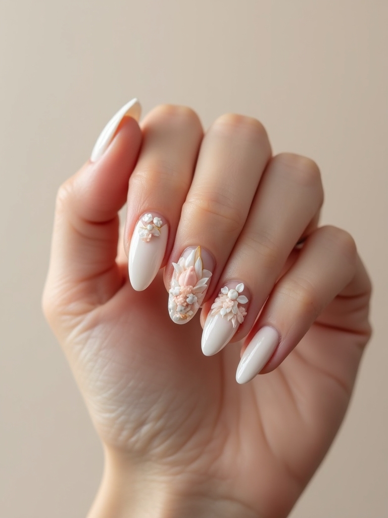 sculpted almond floral accent nails