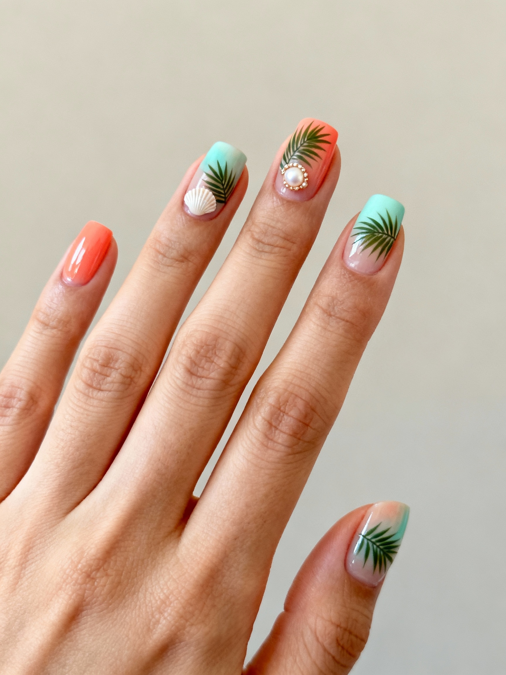 seashell accented pearlescent french manicure