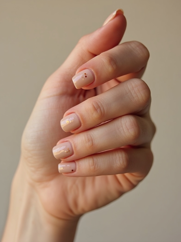 sheer caramel dotted nude manicure