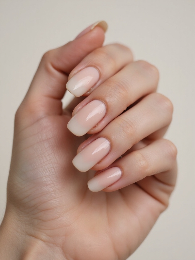 sheer glossy nude manicure