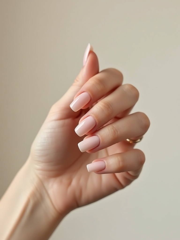 sheer glossy nude nails