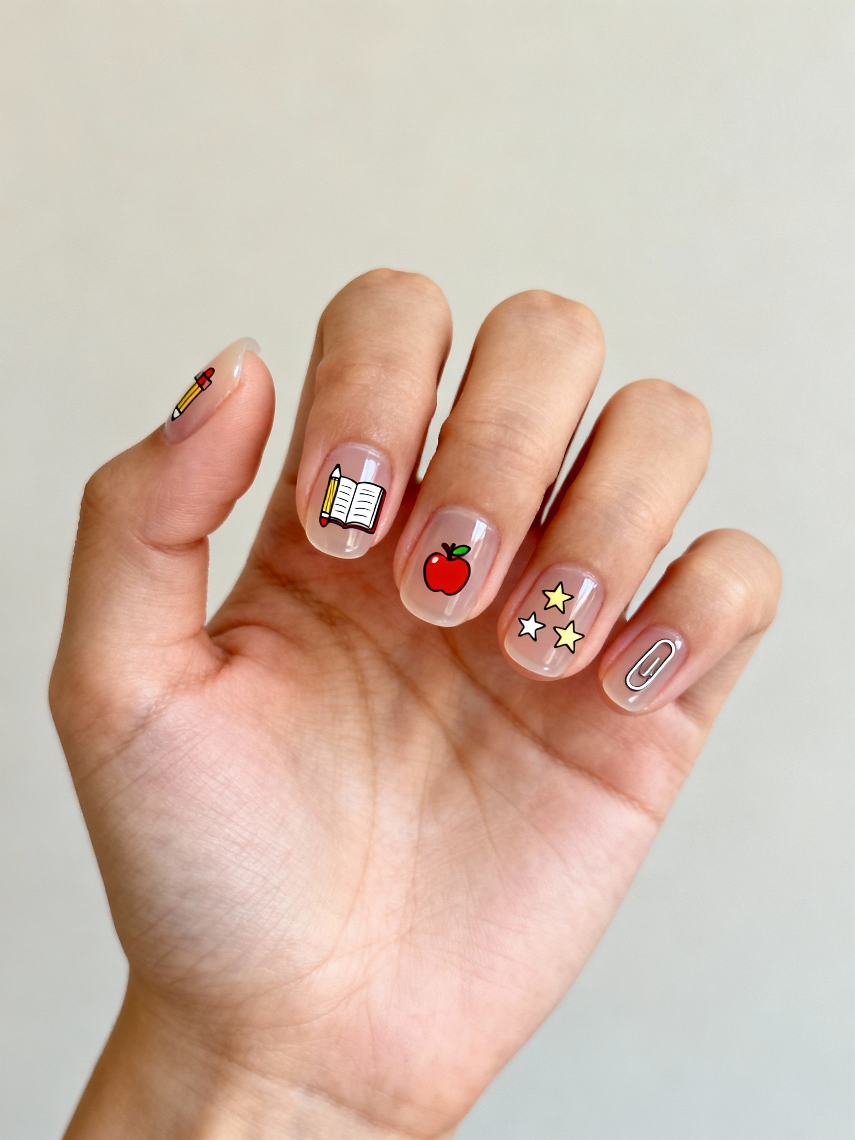 sheer glossy sticker adorned nails